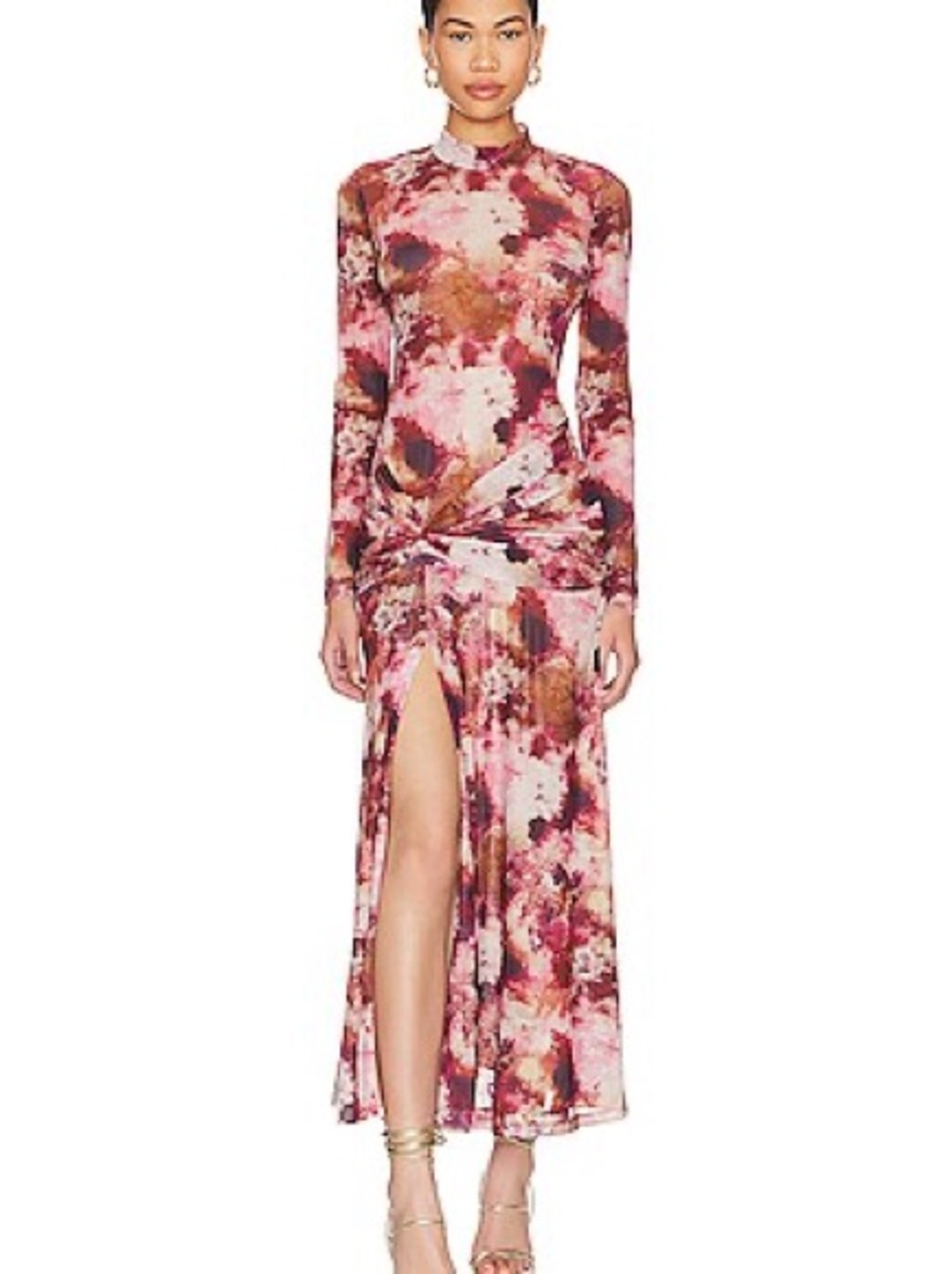 Bardot Pink Floral Long-Sleeve Ruched Maxi Dress